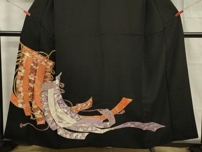 平和屋着物■豪華黒留袖　駒刺繍　几帳吉祥文　金彩　正絹　逸品　DABF0879ya