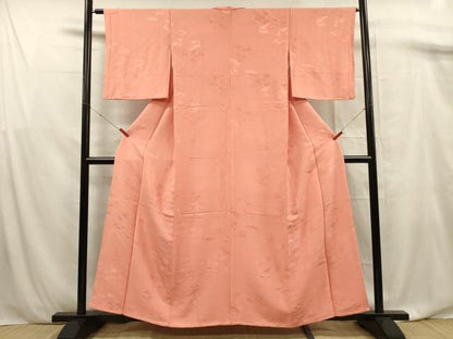 平和屋着物■上質な色無地　雲取り吉祥地紋　鉛丹色　小田急百貨店扱い　正絹　逸品　DABF0884ya