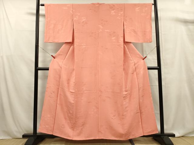 平和屋着物■上質な色無地　雲取り吉祥地紋　鉛丹色　小田急百貨店扱い　正絹　逸品　DABF0884ya