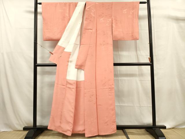 平和屋着物■上質な色無地　雲取り吉祥地紋　鉛丹色　小田急百貨店扱い　正絹　逸品　DABF0884ya
