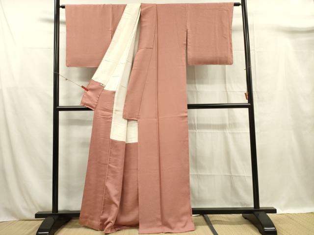 平和屋着物■上質な色無地　霞地紋　遠州茶色　正絹　逸品　DABF0900ya