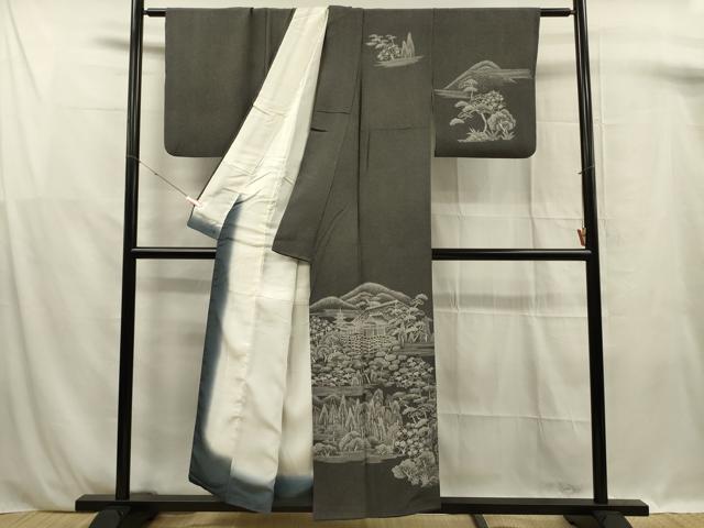 平和屋着物■訪問着　風景花松文　正絹　逸品　DABF0902ya