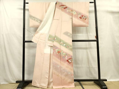 平和屋着物■訪問着 扇面花文 暈し染め 金彩 正絹 逸品 DABF0905ya