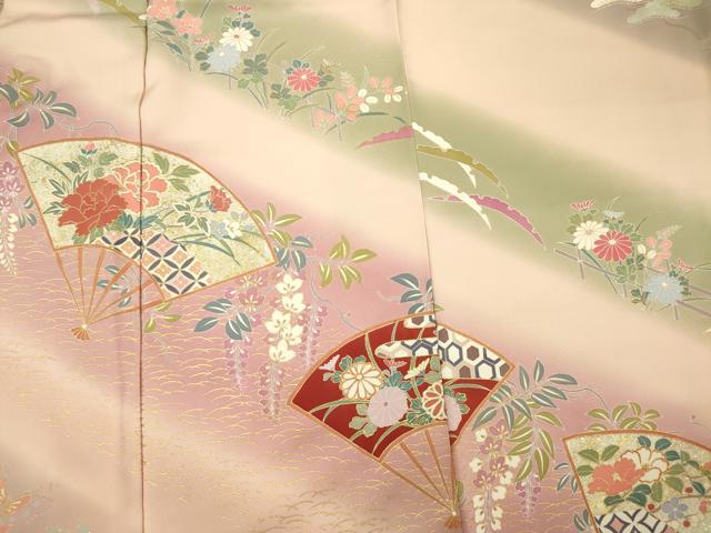 平和屋着物■訪問着 扇面花文 暈し染め 金彩 正絹 逸品 DABF0905ya