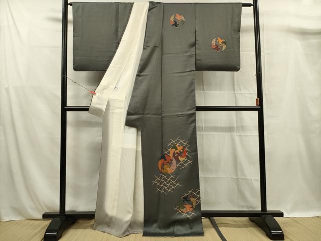平和屋着物■訪問着 刺繍 花鳥丸文 正絹 逸品 DABF0906ya