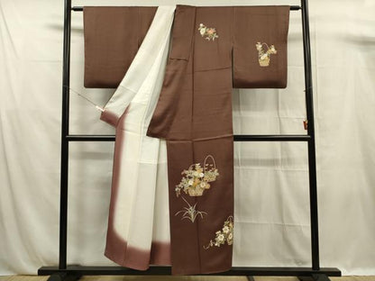平和屋着物■訪問着 駒刺繍 花籠文 金彩 正絹 逸品 DABF0907ya