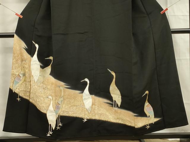 平和屋着物■豪華黒留袖　群鶴　暈し染め　金彩　正絹　逸品　DABF0909ya