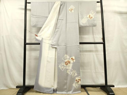 平和屋着物■訪問着　絞り　色紙風景花文　金彩　正絹　逸品　DABF0912ya