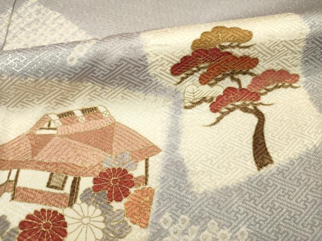 平和屋着物■訪問着　絞り　色紙風景花文　金彩　正絹　逸品　DABF0912ya