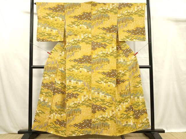 平和屋着物■上質な小紋　風景花松文　正絹　逸品　未使用　DABF0915ya
