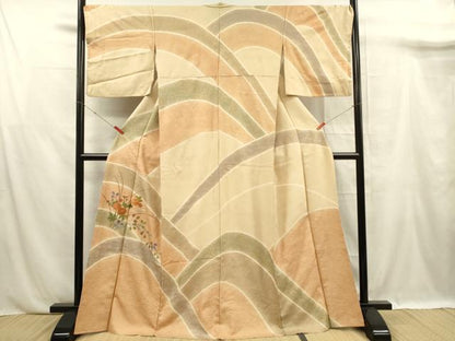 平和屋着物■訪問着　総刺繍　駒刺繍　草花文　金糸　正絹　逸品　DABF0918ya