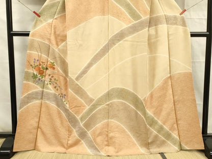 平和屋着物■訪問着　総刺繍　駒刺繍　草花文　金糸　正絹　逸品　DABF0918ya