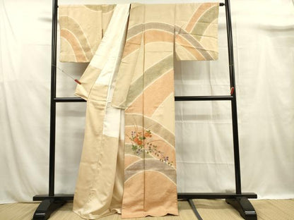 平和屋着物■訪問着　総刺繍　駒刺繍　草花文　金糸　正絹　逸品　DABF0918ya
