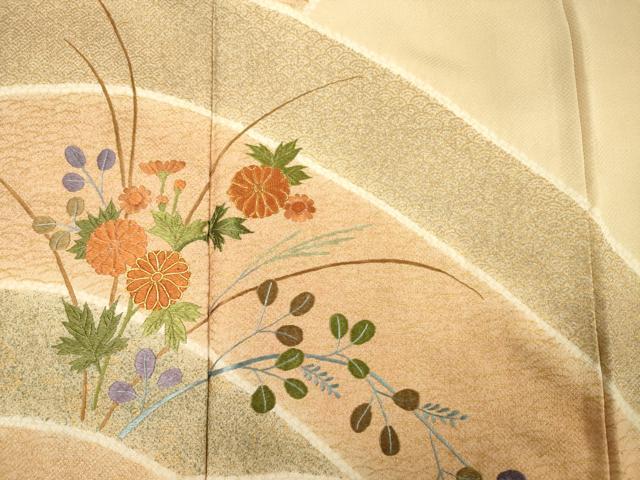 平和屋着物■訪問着　総刺繍　駒刺繍　草花文　金糸　正絹　逸品　DABF0918ya