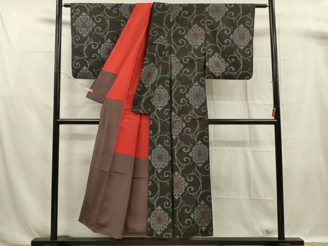 平和屋着物■本場大島紬　花唐草文　正絹　逸品　DABF0919ya