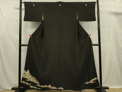 平和屋着物■豪華黒留袖　松葉文　金彩　正絹　逸品　DABF0920ya