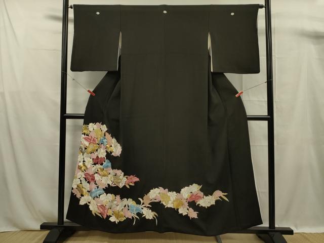 平和屋着物■豪華黒留袖　刺繍　草花文　金銀糸　正絹　逸品　DABF0927ya