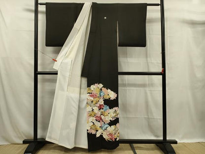 平和屋着物■豪華黒留袖　刺繍　草花文　金銀糸　正絹　逸品　DABF0927ya