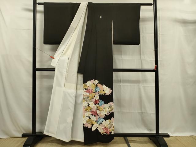 平和屋着物■豪華黒留袖　刺繍　草花文　金銀糸　正絹　逸品　DABF0927ya