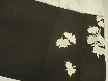 平和屋着物■豪華黒留袖　刺繍　草花文　金銀糸　正絹　逸品　DABF0927ya