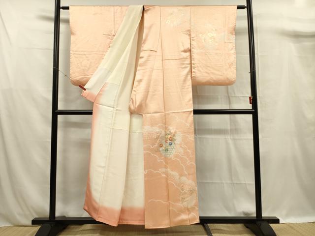 平和屋着物■訪問着　駒刺繍　絞り　雪輪花松文　金彩　正絹　逸品　DABF0929ya