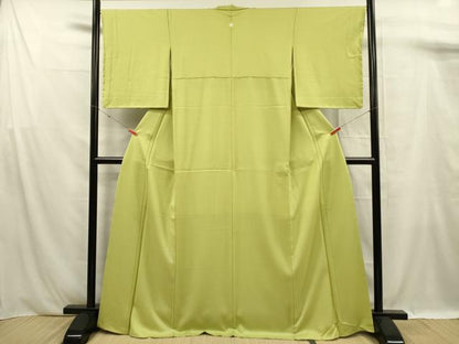 平和屋着物■上質な色無地　紗綾形地紋　若苗色　正絹　逸品　DABF0936ya