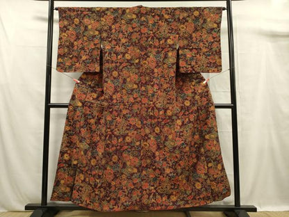 平和屋着物■上質な小紋　紬地　型染　花鳥文　正絹　逸品　DABF0938ya