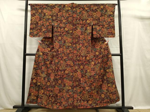 平和屋着物■上質な小紋　紬地　型染　花鳥文　正絹　逸品　DABF0938ya