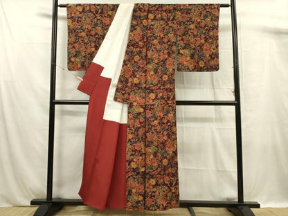 平和屋着物■上質な小紋　紬地　型染　花鳥文　正絹　逸品　DABF0938ya