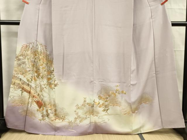 平和屋着物■訪問着　作家物　渡橋風景花文　暈し染め　金彩　正絹　逸品　DABF0941ya