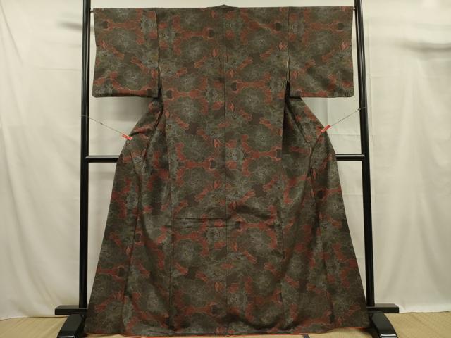 平和屋着物■上質な紬　牡丹　正絹　逸品　DABF0942ya
