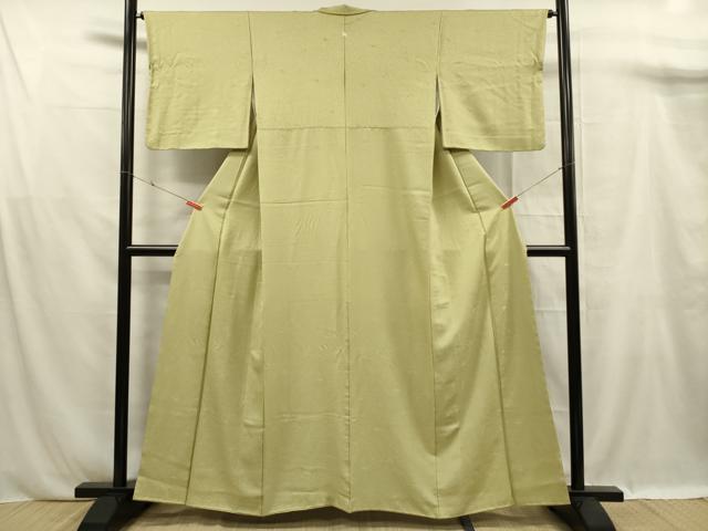 平和屋着物■上質な色無地　霞地紋　抹茶色　正絹　逸品　DABF0947ya