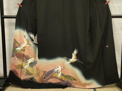 平和屋着物■豪華黒留袖　作家物　流水飛鶴文　暈し染め　金彩　正絹　逸品　DABF0953ya