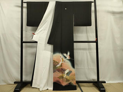 平和屋着物■豪華黒留袖　作家物　流水飛鶴文　暈し染め　金彩　正絹　逸品　DABF0953ya