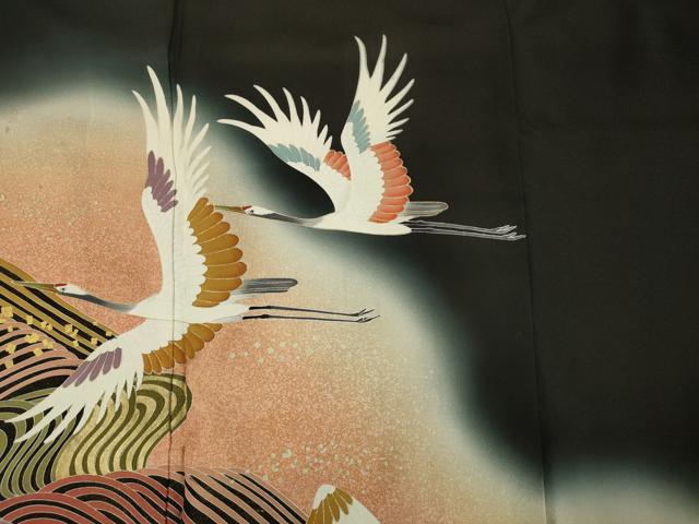 平和屋着物■豪華黒留袖　作家物　流水飛鶴文　暈し染め　金彩　正絹　逸品　DABF0953ya