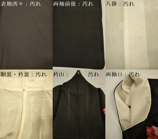 平和屋着物■訪問着　草花文　黒地　正絹　逸品　DABF0955ya