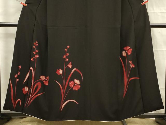 平和屋着物■訪問着　草花文　黒地　正絹　逸品　DABF0955ya