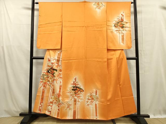 平和屋着物■訪問着　駒刺繍　扇面花文　笹竹　暈し染め　金彩　正絹　逸品　DABF0960ya