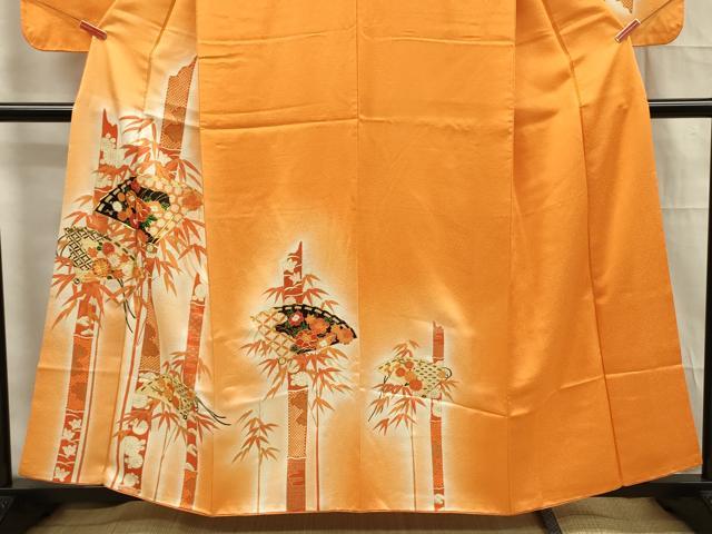 平和屋着物■訪問着　駒刺繍　扇面花文　笹竹　暈し染め　金彩　正絹　逸品　DABF0960ya