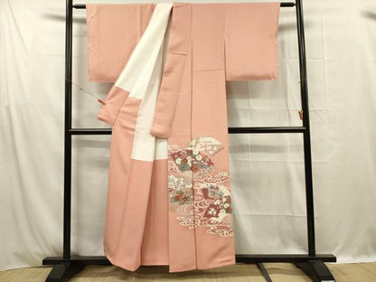 平和屋着物■豪華色留袖　扇面鴛鴦花文　暈し染め　金彩　正絹　逸品　DABF0961ya