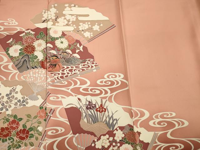 平和屋着物■豪華色留袖　扇面鴛鴦花文　暈し染め　金彩　正絹　逸品　DABF0961ya
