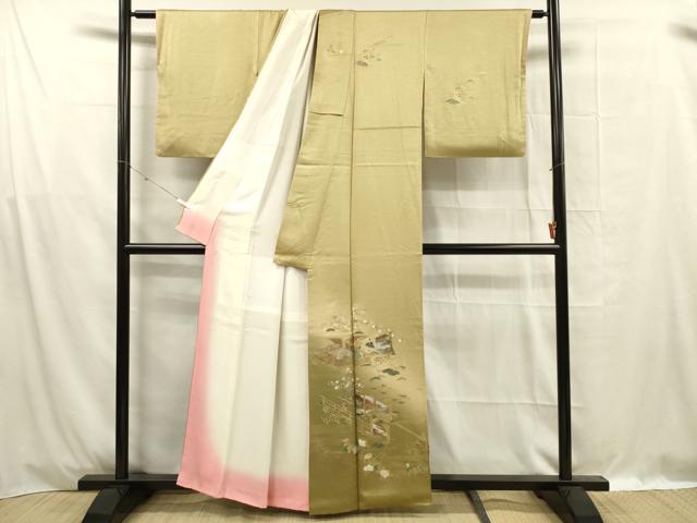 平和屋着物■訪問着　人物風景花文　暈し染め　金銀彩　正絹　逸品　DABF0962ya