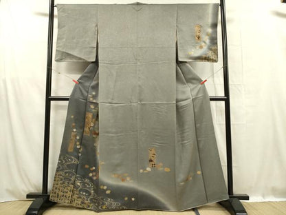 平和屋着物■訪問着　駒刺繍　短冊花文　宝尽くし　暈し染め　金彩　正絹　逸品　DABF0963ya
