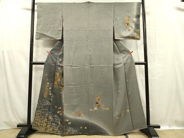 平和屋着物■訪問着　駒刺繍　短冊花文　宝尽くし　暈し染め　金彩　正絹　逸品　DABF0963ya