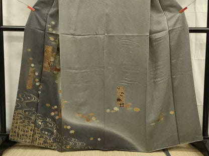 平和屋着物■訪問着　駒刺繍　短冊花文　宝尽くし　暈し染め　金彩　正絹　逸品　DABF0963ya