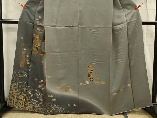 平和屋着物■訪問着　駒刺繍　短冊花文　宝尽くし　暈し染め　金彩　正絹　逸品　DABF0963ya