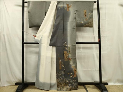 平和屋着物■訪問着　駒刺繍　短冊花文　宝尽くし　暈し染め　金彩　正絹　逸品　DABF0963ya