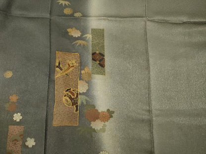 平和屋着物■訪問着　駒刺繍　短冊花文　宝尽くし　暈し染め　金彩　正絹　逸品　DABF0963ya