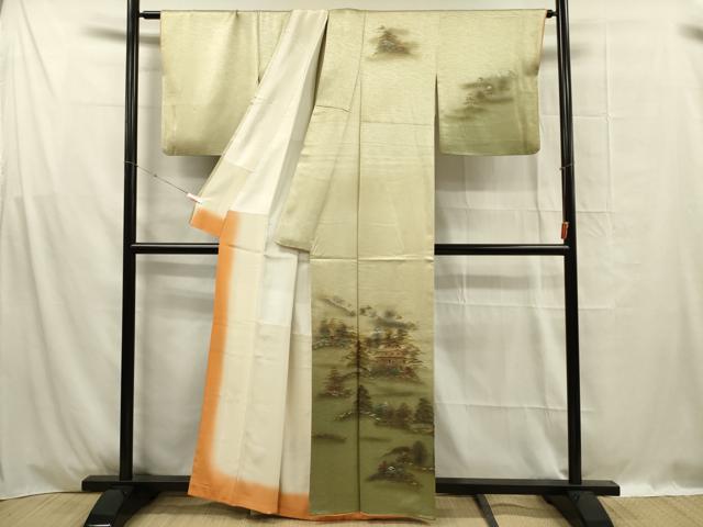 平和屋着物■訪問着　風景文　暈し染め　金銀彩　正絹　逸品　DABF0964ya