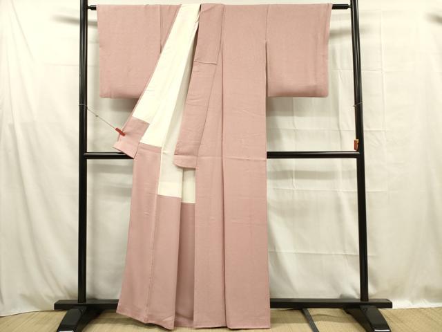 平和屋着物■上質な色無地　霞地紋　撫子色　正絹　逸品　DABF0965ya